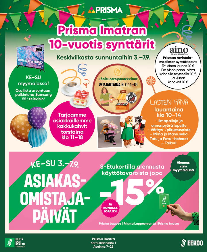 Prisma Imatra 10 vuotta lehti-ilmotius